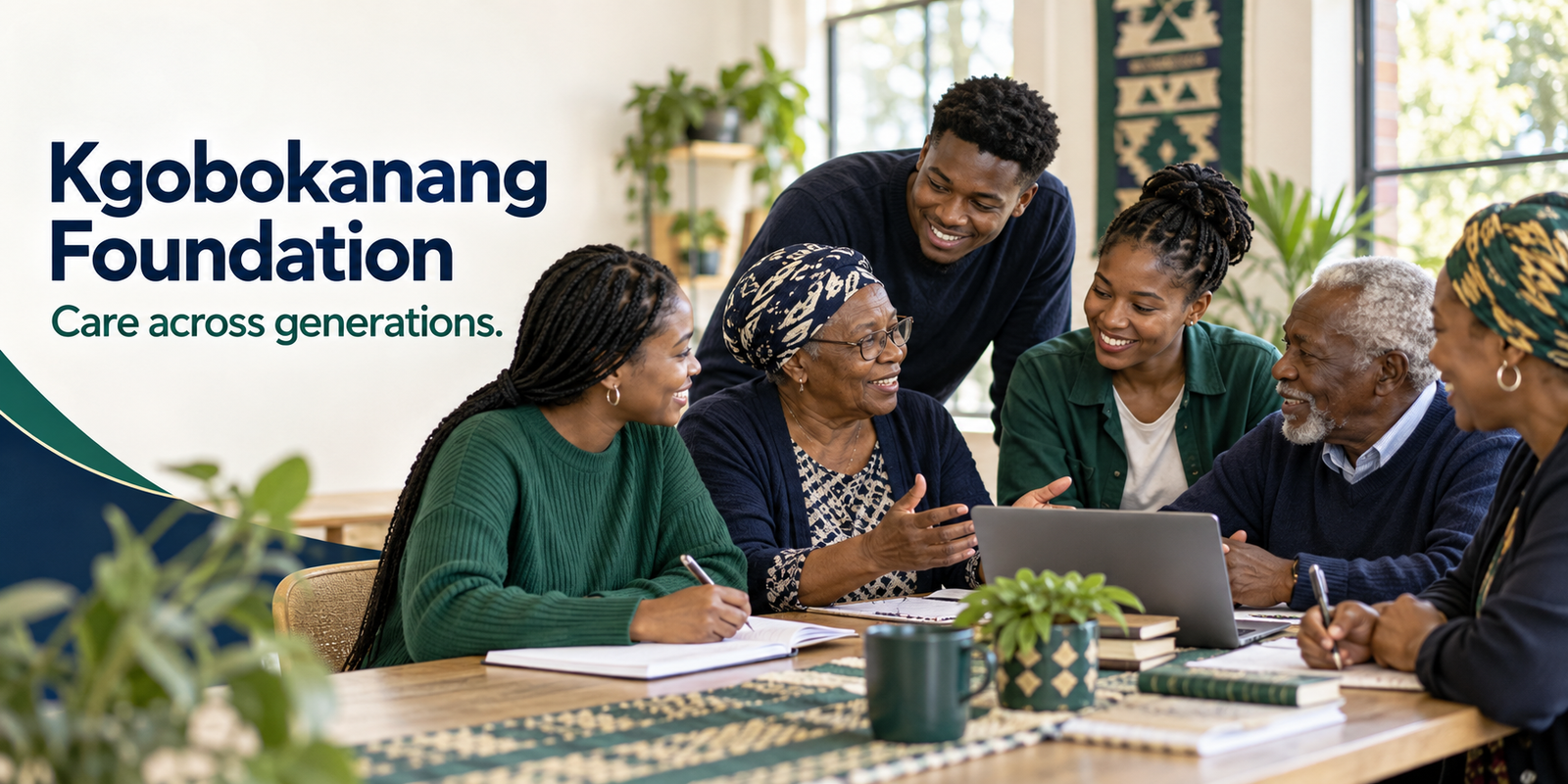 Young people and older adults learning together around a table